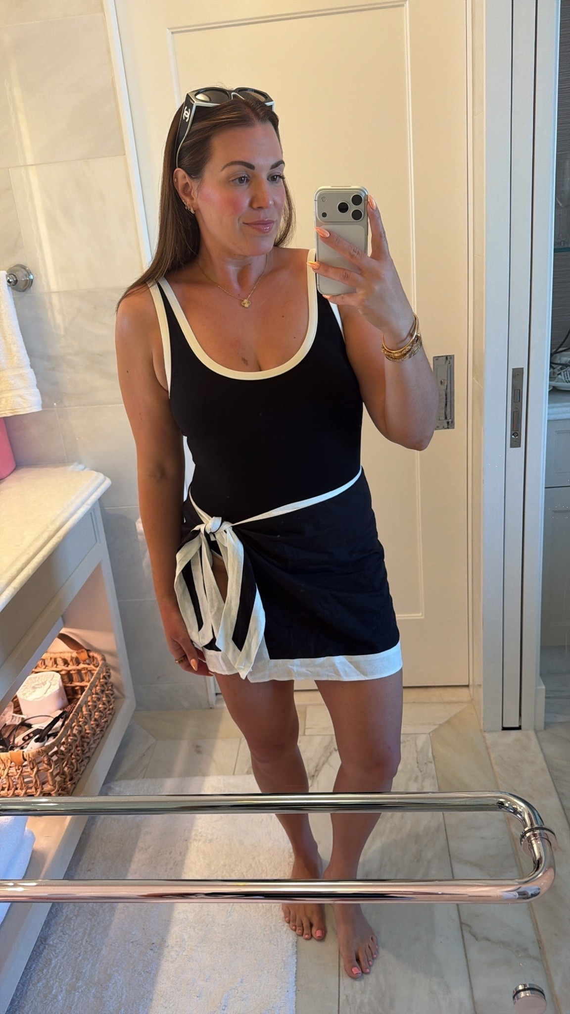 curvy midsize black and white swim look! wearing size large on one piece swimsuit and size medium in sarong! 🖤🤍

#LTKMidsize #LTKSwim #LTKTravel