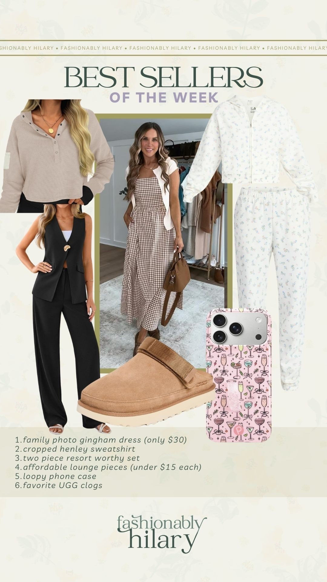 family photo gingham dress (only $30)
cropped henley sweatshirt
two piece resort worthy set 
affordable lounge pieces (under $15 each)
loopy phone case
favorite UGG clogs

#LTKMidsize #LTKActive #LTKSeasonal
