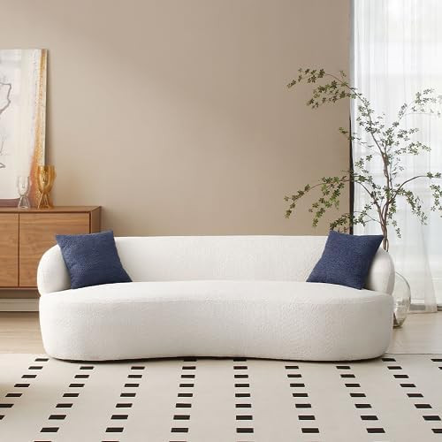 86.61" Curved Sofa, Mid Century Modern Living Room Sofa, 3 Seater Boucle Couch with 2 Pillows, Lu... | Amazon (US)