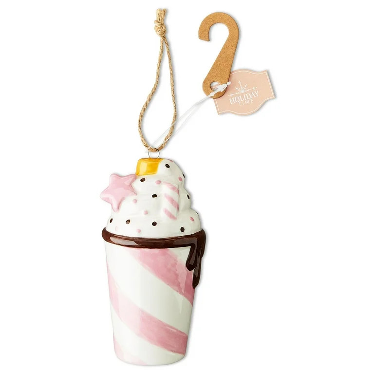 Pink, White and Brown Ceramic Hot Cocoa Christmas Ornament, 4.75", by Holiday Time | Walmart (US)