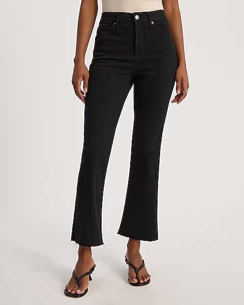 High Waisted Stay Black Raw Hem Cropped Flare Jeans | Express