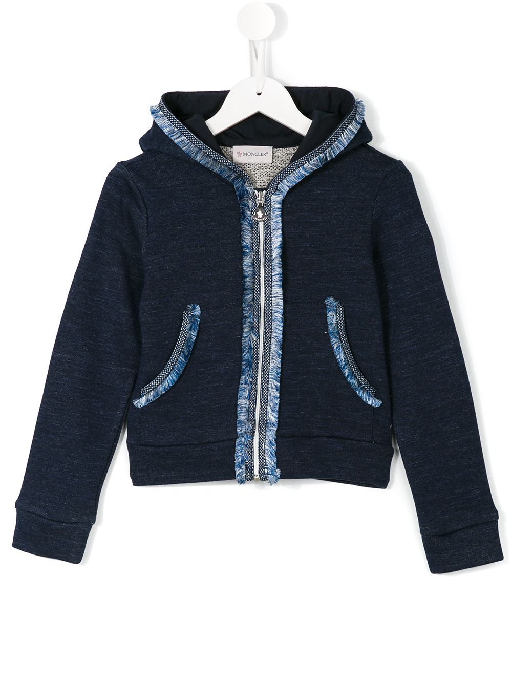 Moncler Kids frayed details hoodie - Blue | FarFetch US
