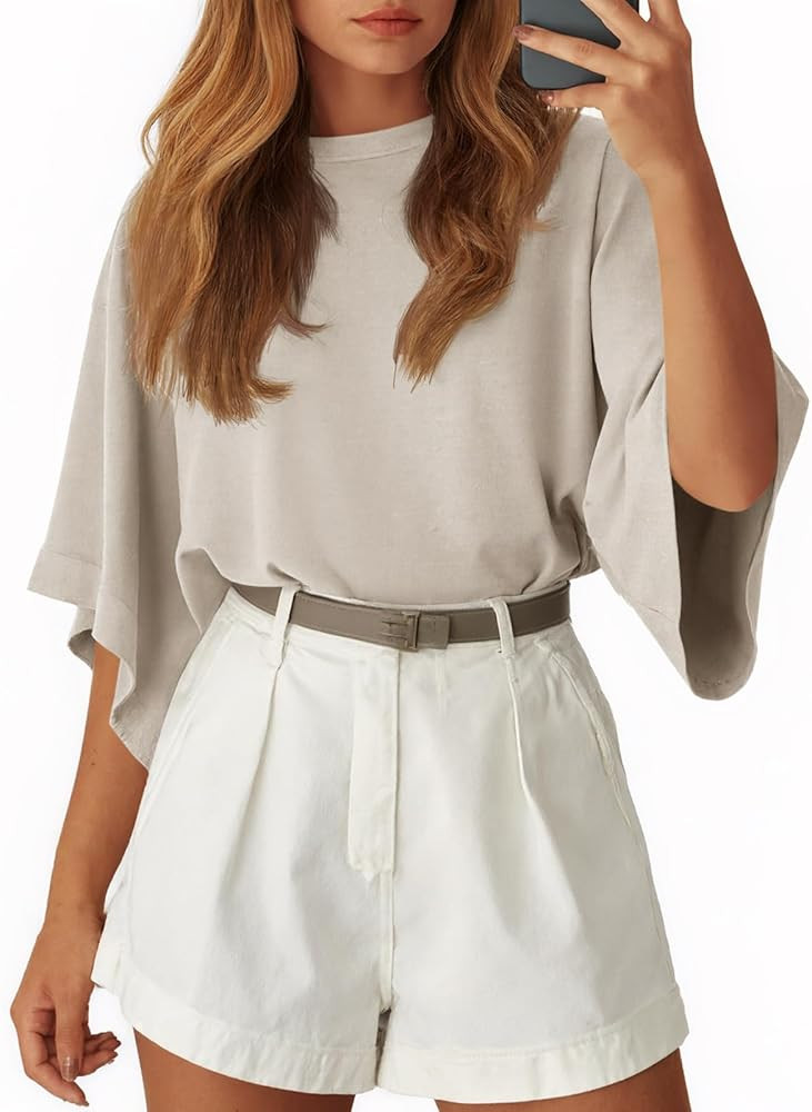 Tankaneo Womens Oversized Batwing Short Sleeve T Shirts Summer Casual Round Neck Tunic Tops Loose... | Amazon (US)