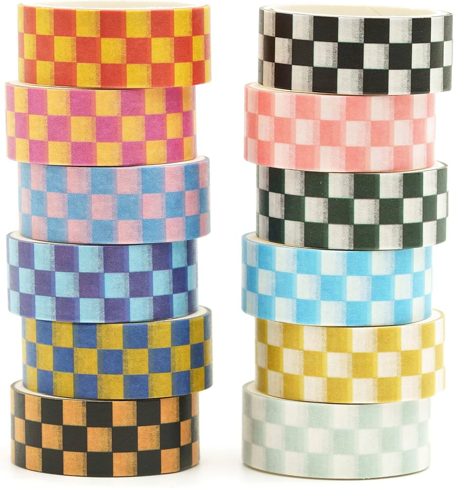 12 Rolls Grid Washi Tape Set Plaid Arts Adhesive Tapes Basic Patterns Decorative Masking Tape Set... | Amazon (US)