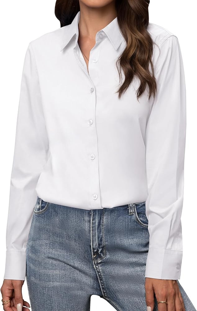 Button Down Shirts for Women Classic Fit Dress Shirt Work Business Casual Long Sleeve Blouse Tops | Amazon (US)