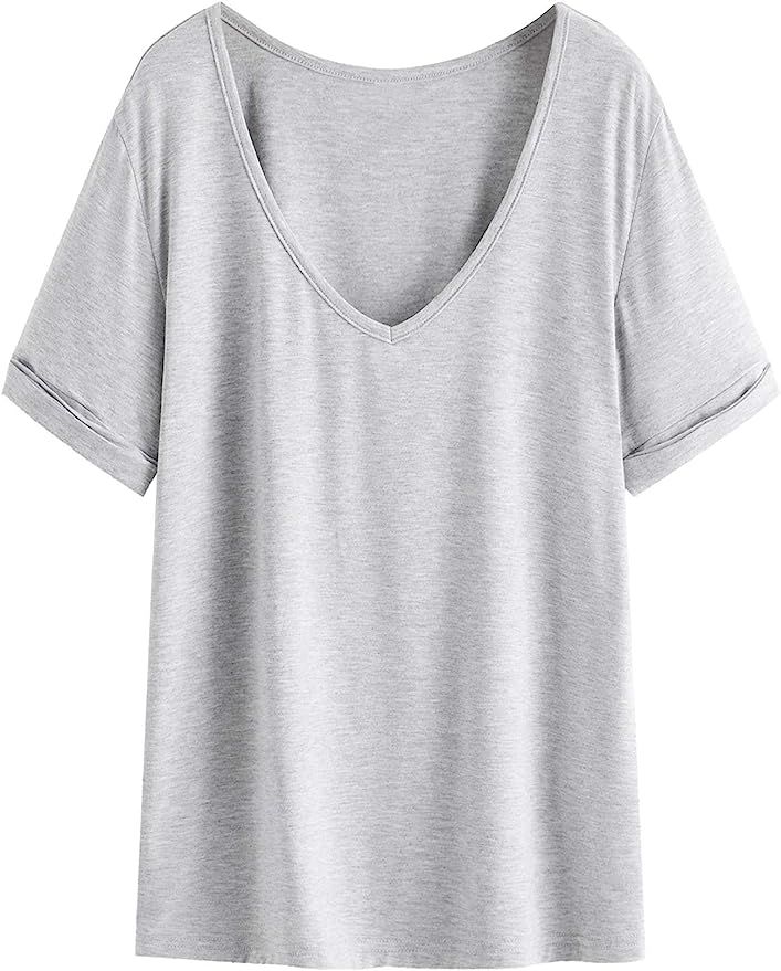 SheIn Women's Summer Short Sleeve Loose Casual Tee T-Shirt | Amazon (US)