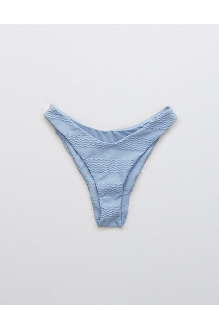Aerie Jacquard Super High Cut Cheekiest Bikini Bottom Women's Monaco Blue XXL | American Eagle Outfitters (US & CA)