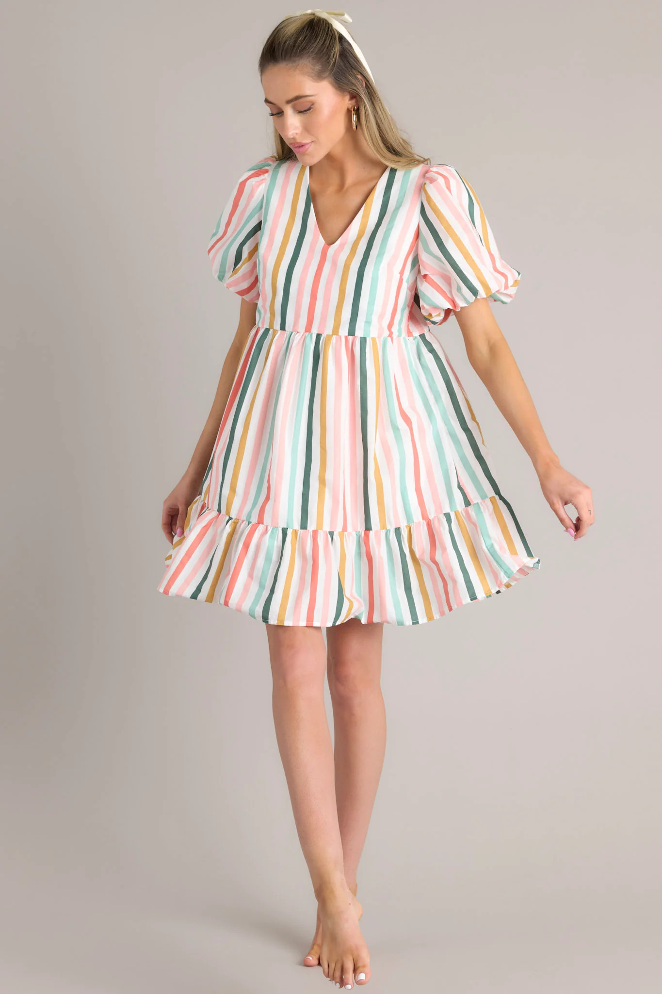 Too Fun For You Desert Sage Multi Stripe Dress | Red Dress