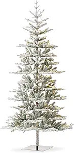 Glitzhome 8ft Deluxe Pre-Lit Flocked Fir Artificial Christmas Tree with 450 Warm White Lights, La... | Amazon (US)