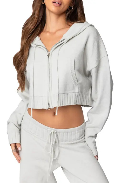 EDIKTED Russell Crop Zip-Up Hoodie in Light-Gray at Nordstrom, Size X-Small | Nordstrom