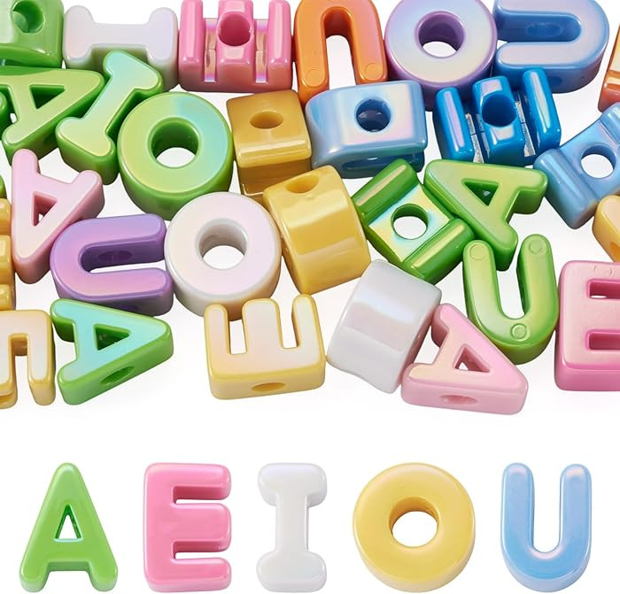 30Pcs Acrylic Vowel Letter Slider Beads Chunky Alphabet Letter Bead Charm Rainbow Color Large Ini... | Amazon (US)