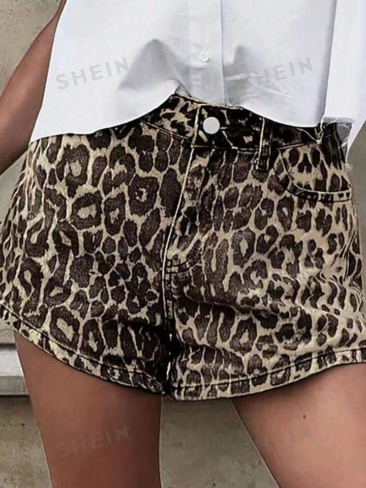 SHEIN EZwear Leopard Print Wide Leg Shorts | SHEIN