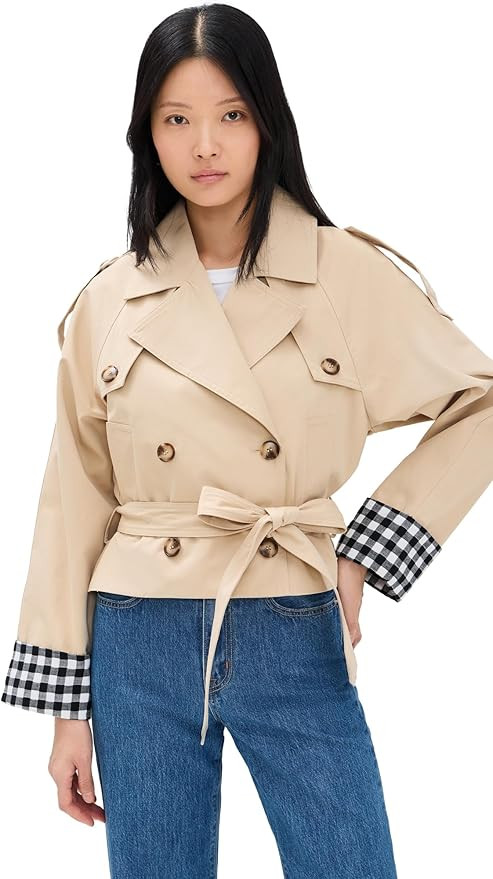Line & Dot Women's Alba Crop Trench Jacket with Gingham Check Cuffs | Amazon (US)