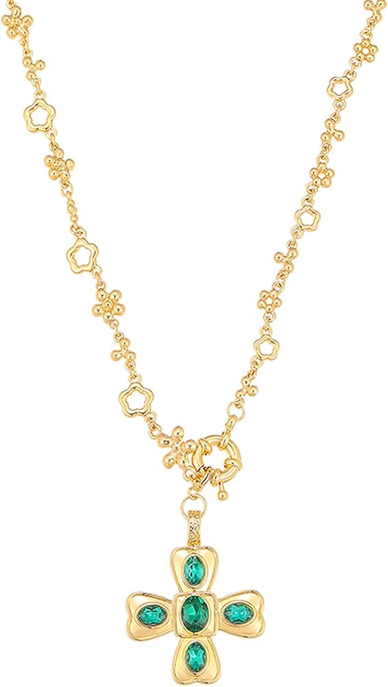 Exquisite Gold Cross Necklaces for Women with Emerald Gemstones Trendy Cross Charm Necklace Faith... | Amazon (US)