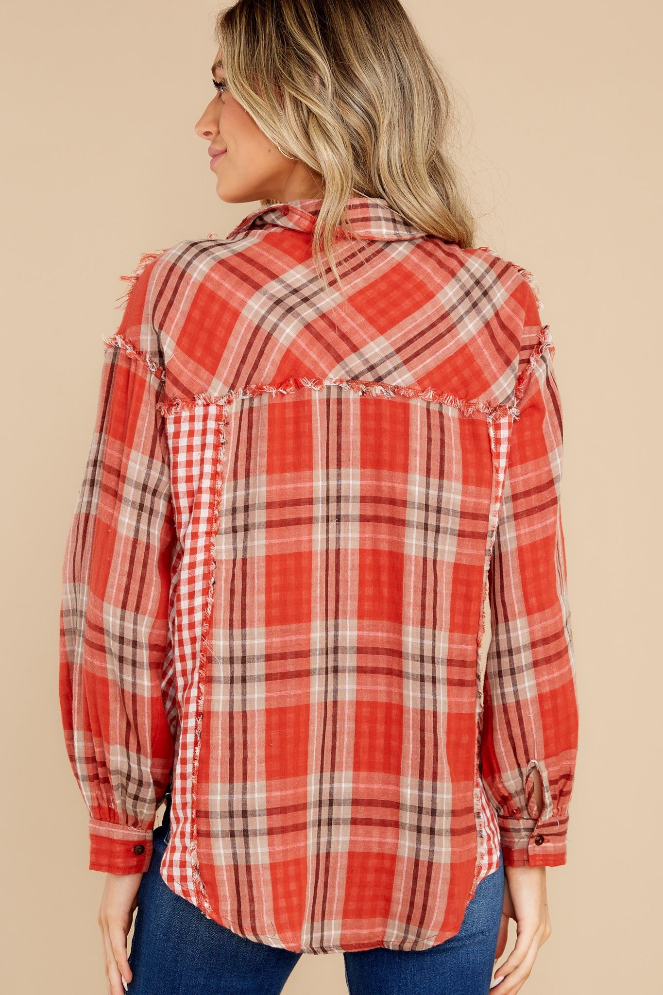 Comforts Of Home Red Orange Plaid Top | Red Dress 