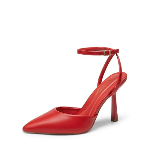 DREAM PAIRS High Heels for Women Closed Pointed Toe Dress Shoes for Women Ankle Strap Stiletto Heel Party Wedding Sexy Pump Shoes,Size 7.5,Red-Pu,SDPU2496W | Amazon (US)