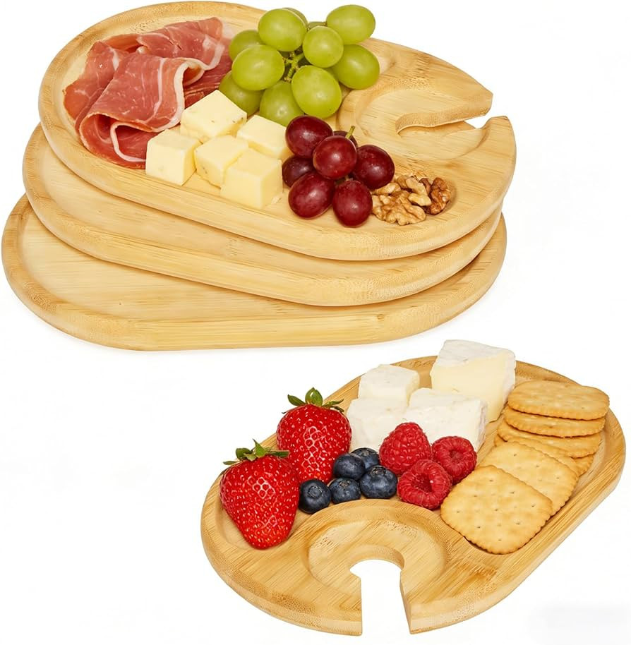 4 PCS Wine Appetizer Plates，Individual Mini Charcuterie Boards，Wine Glass Topper Appetizer Pl... | Amazon (US)