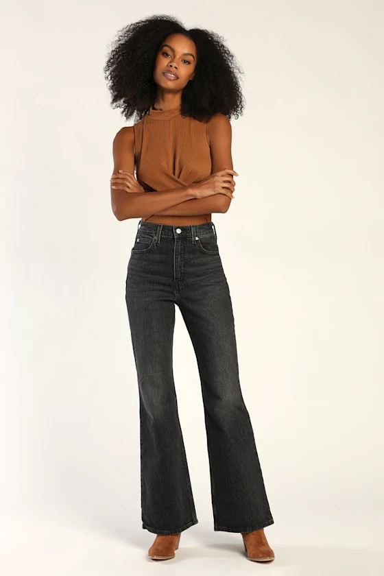 70s High Flare Washed Black High Rise Jeans | Lulus (US)