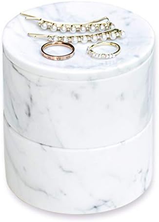 JIMEI Marble Jewelry Box Organizer Two-Tier Resin Storage Container with Removable Lid for Ring Neck | Amazon (US)