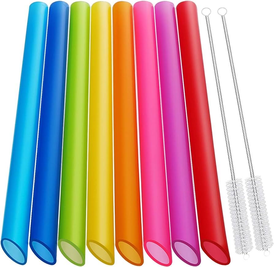 [Angled Tips] 8 Pcs Reusable Boba Straws & Smoothie Straws - Multi Colors Jumbo Wide Reusable Str... | Amazon (US)