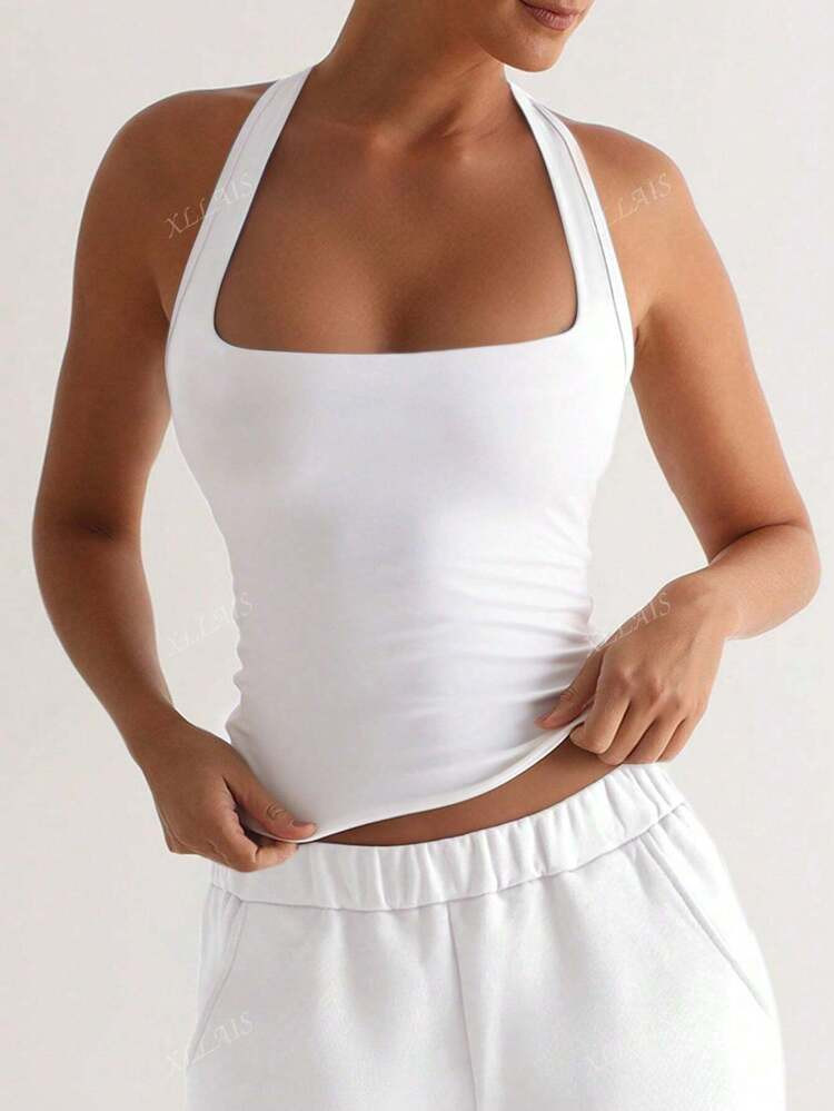 XLLAIS Sexy Backless Halter Tops Fashion Square Neck Elastic Casual Slim Fit Summer Women's Camisole | SHEIN