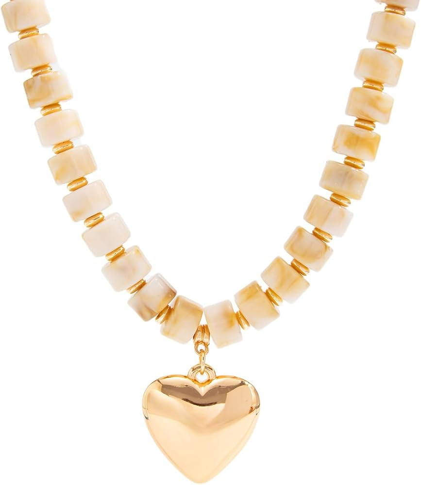 Chunky Beaded Heart Necklace for Women Trendy Colorful Resin Big Bead Statement Choker Fashion Go... | Amazon (US)