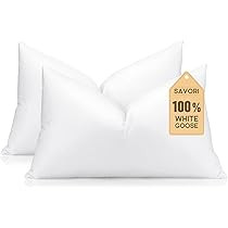 SAVORI Set of 2 Down and Feather Throw Pillow Inserts 12x20 Soft Fluffy Pillow Inserts with 100% ... | Amazon (US)