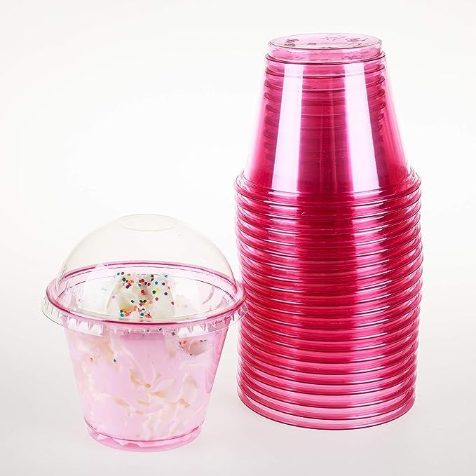 GOLDEN APPLE, 9oz-25sets Pink Red Plastic Cups with Clear Dome lids No Hole | Amazon (US)