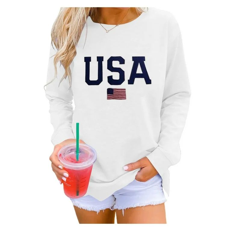 LACOZY Women Casual USA Flag Shirts America Tops Long Sleeve Graphic Crew Neck Sweatshirt Pullove... | Walmart (US)