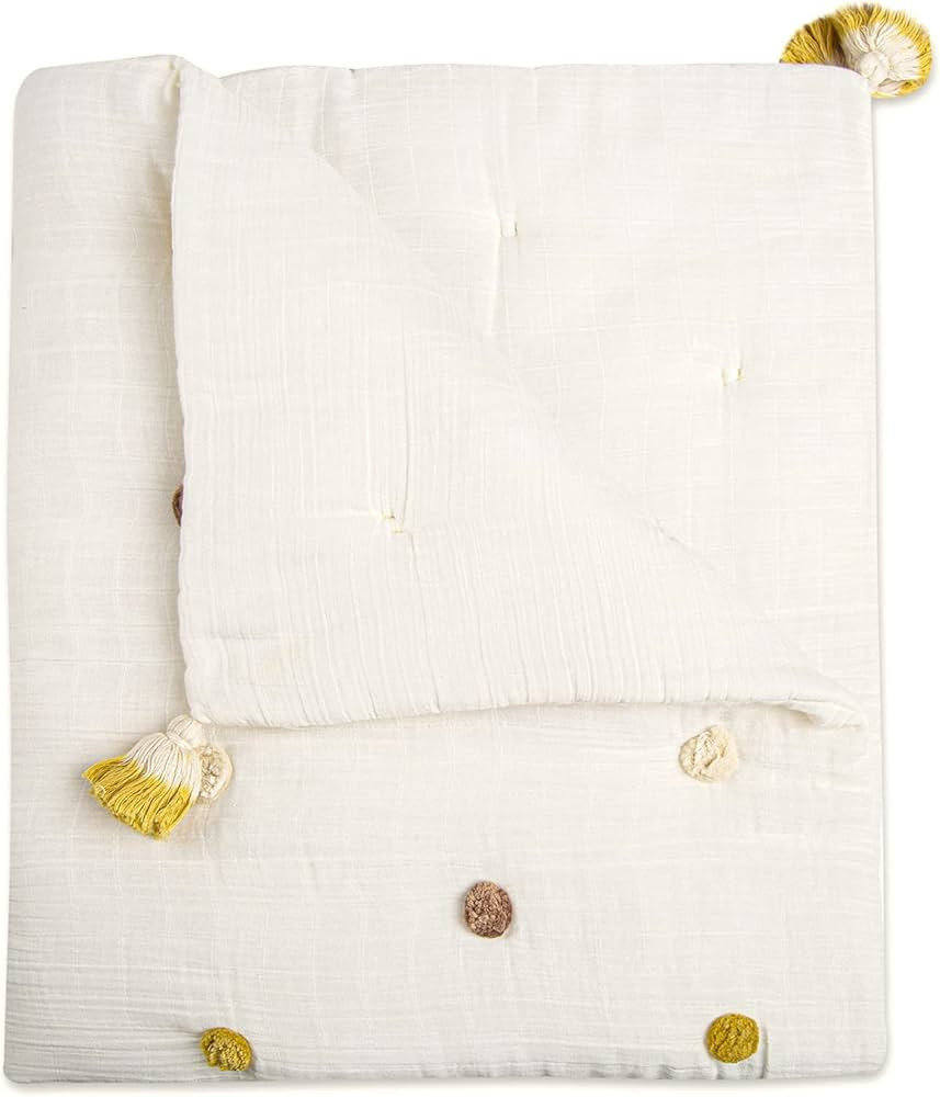 Crane Baby Blanket, Soft Cotton Pom Pom Nursery and Stroller Blanket for Boys and Girls, Cream, 3... | Amazon (US)