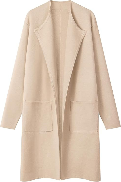 MEROKEETY Women's Open Front Coatigan Sweater Long Sleeve Casual Knit Lapel Cardigan Coat with Po... | Amazon (US)