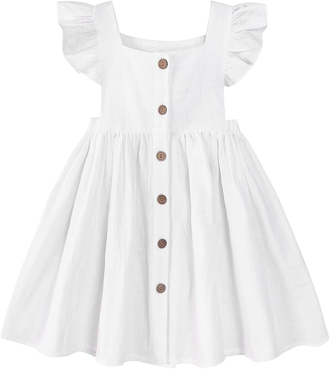 Toddler Girl Dress Kids Sleeveless Ruffle Cotton Linen Dresses Button Beach Summer Outfits Casual... | Amazon (US)
