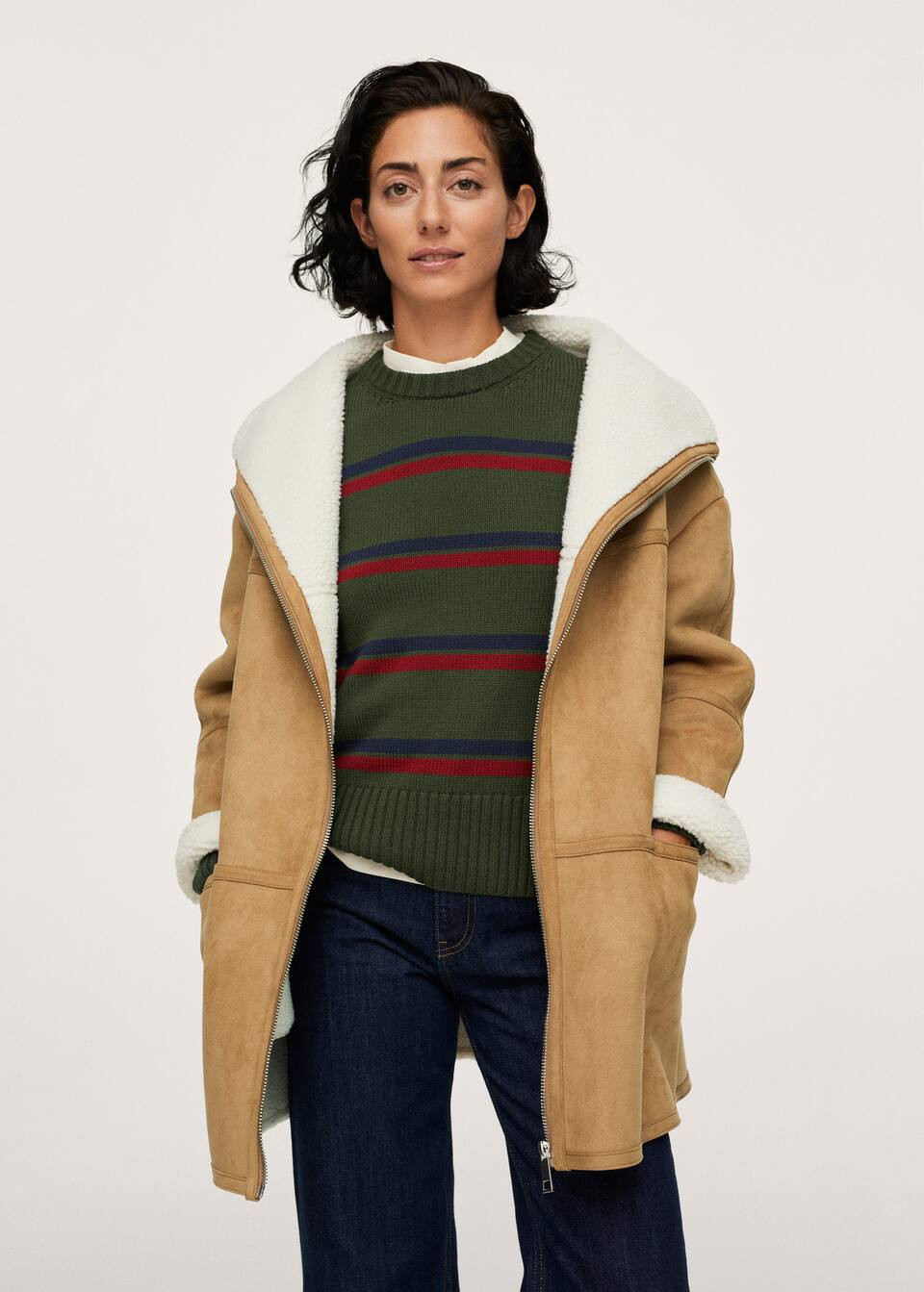 Faux shearling-lined coat | MANGO (US)