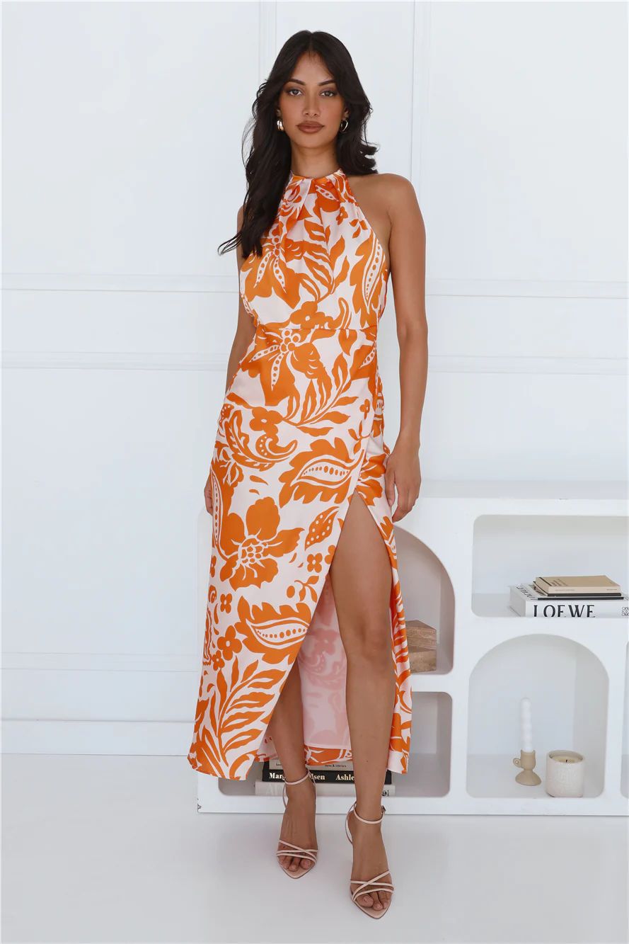 After Hour Style Halter Maxi Dress Orange | Hello Molly