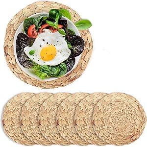 6 Pcs Woven Placemats,Weave Placemat Round Braided Rattan Tablemats (Water Hyacinth, 11.8) | Amazon (US)