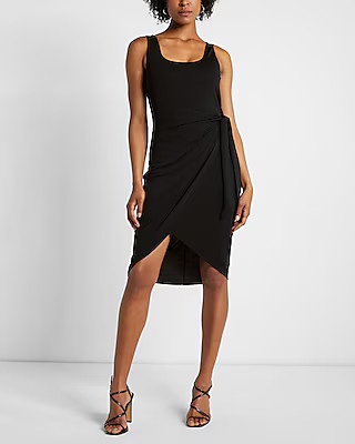 Body Contour Built-In Compression Wrap Front Tie Waist Midi Dress | Express
