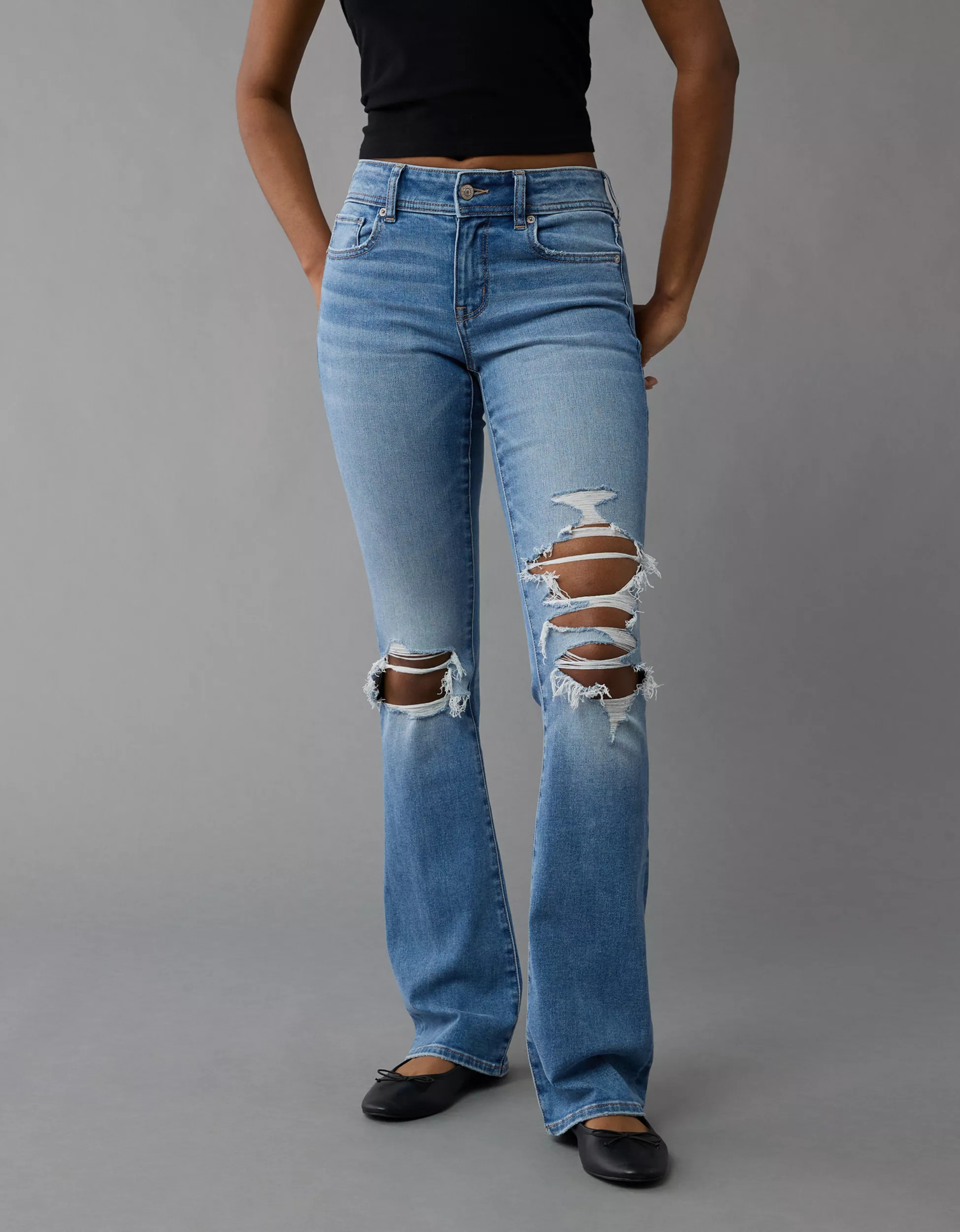 AE Next Level Ripped Low-Rise Kick Bootcut Jean | American Eagle Outfitters (US & CA)
