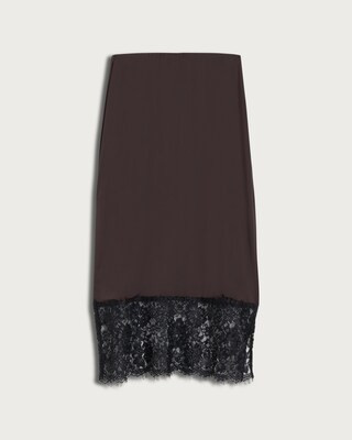 F&F Satin Lace Trim Co-ord Midi Skirt in Chocolate | Tesco F&F