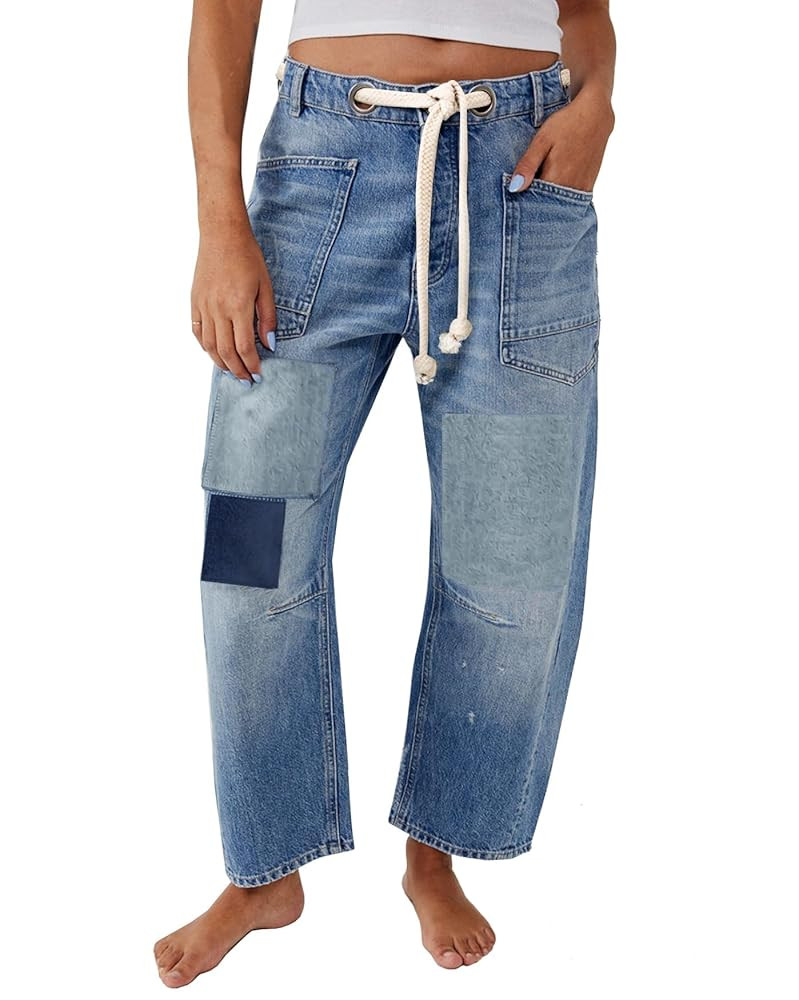 Kedera Womens Baggy Barrel Horseshoe Jeans Wide Leg Patchwork Low Rise Drawstring Denim Pants wit... | Amazon (US)