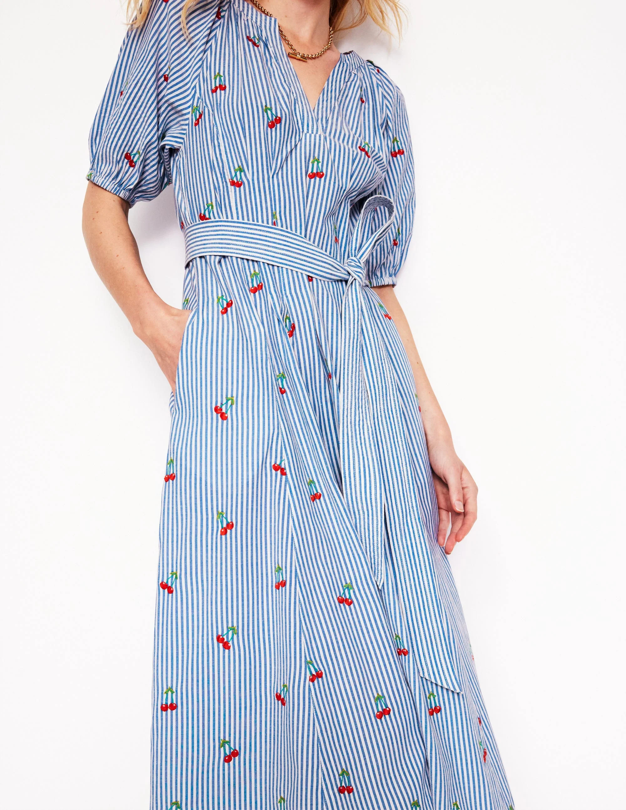 Bria Embroidered Midi Dress-Cherries Embroidery | Boden UK