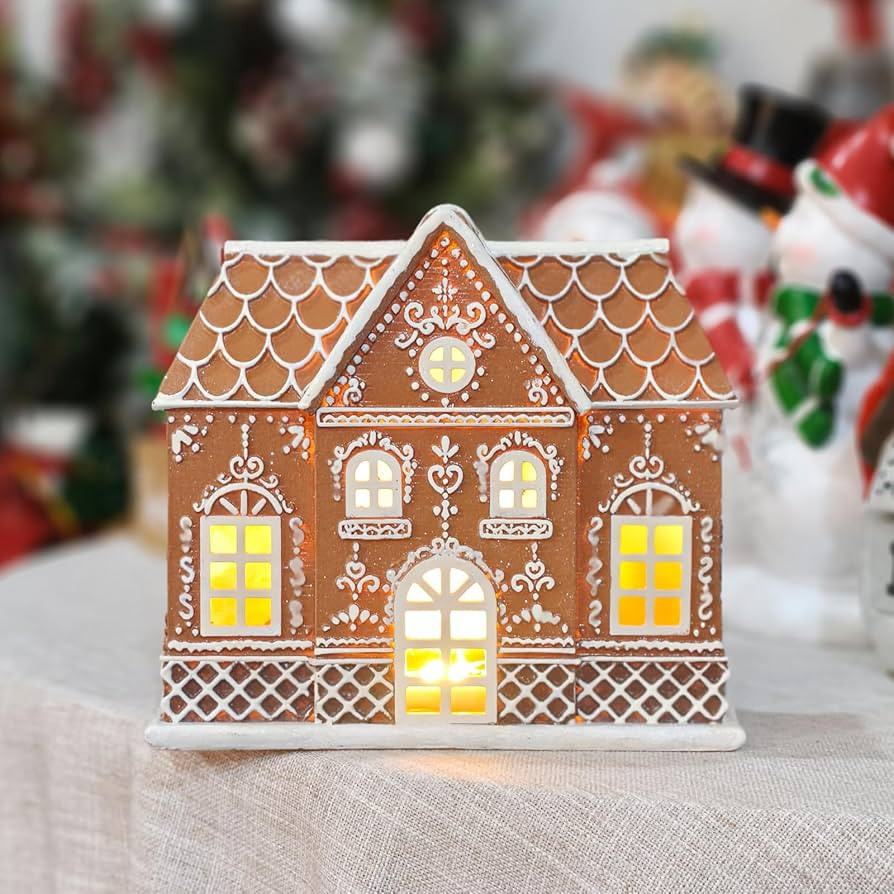 Gingerbread House Decor Gingerbread Christmas Decorations Indoor Resin House Village Figurine wit... | Amazon (US)