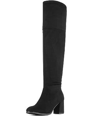 DREAM PAIRS Women's Thigh High Block Heel Over The Knee Boots | Amazon (US)