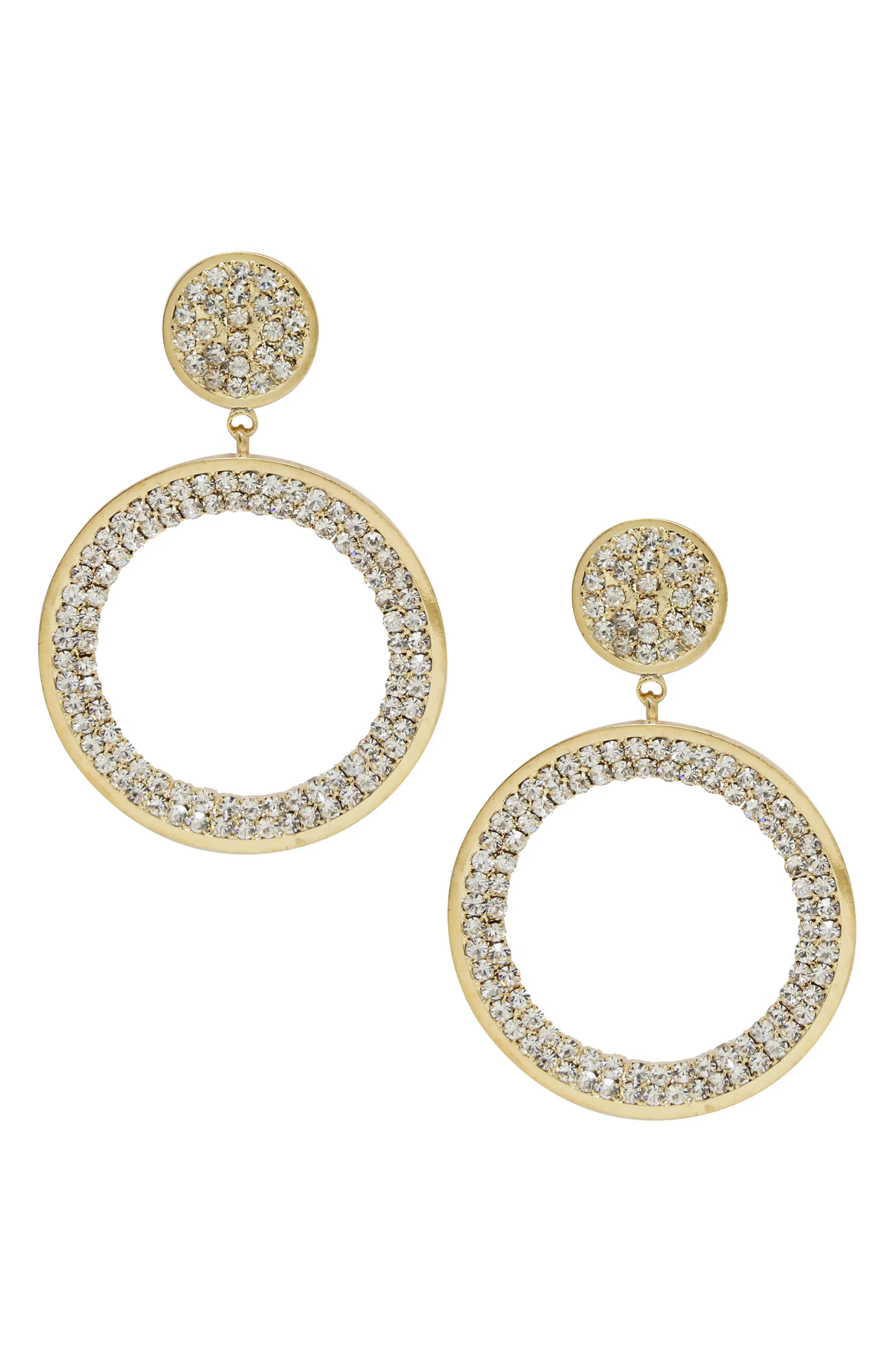 Women's Ettika Large Crystal Disc Drop Hoop Earrings | Nordstrom