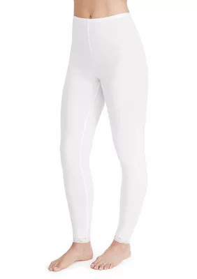 Cuddl Duds Women's Softwear Lace Edge Leggings, White, Small | Belk