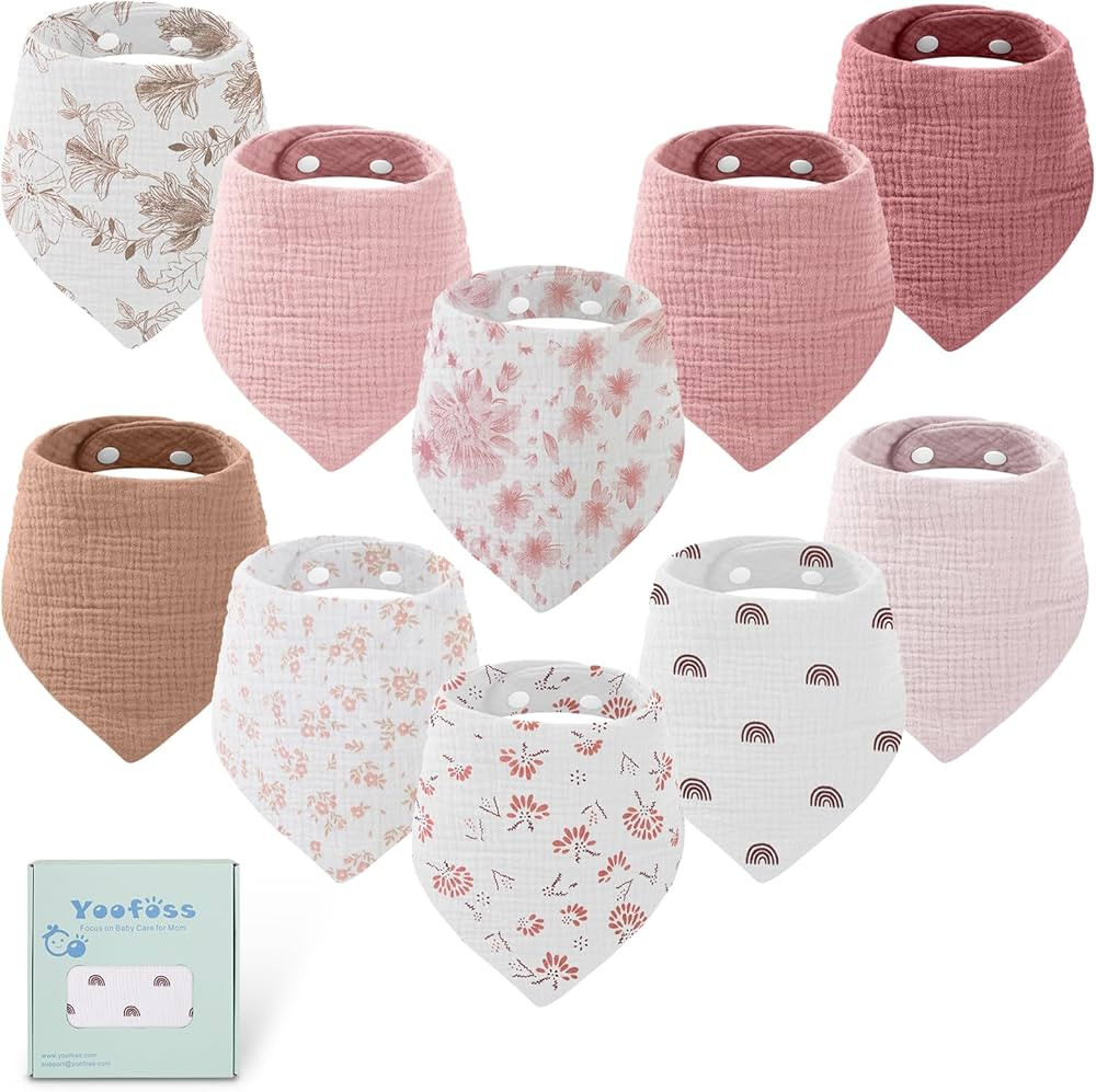 Yoofoss Muslin Baby Bibs 10 Pack Bandana Bibs 100% Cotton 6-Layer Soft Absorbent Drool Bibs for B... | Amazon (US)