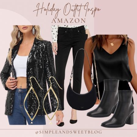 Amazon Holiday outfit idea! A black monochromatic look with a little sparkle is always a great idea! All of these pieces can deliver in time for New Year’s Eve! Some are available for shipping before Christmas! 

#FoundItOnAmazon #FoundItOnAmazonFashion

#LTKHoliday #LTKparties #LTKSeasonal