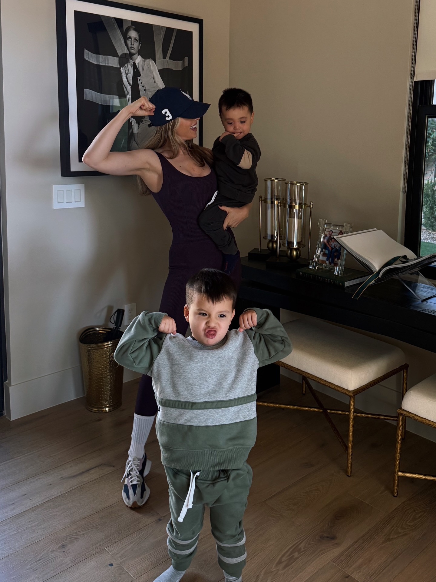 Family workout done today! 💪 💙💙
Working on building more muscle so I can keep up with these crazy boys. 

Also had to share this onesie from @yearofours 💜 LOVE the color and fit. I’ll link in stories. 

#fitmama #lifestylehabits #level40 #40andstrong #boymama