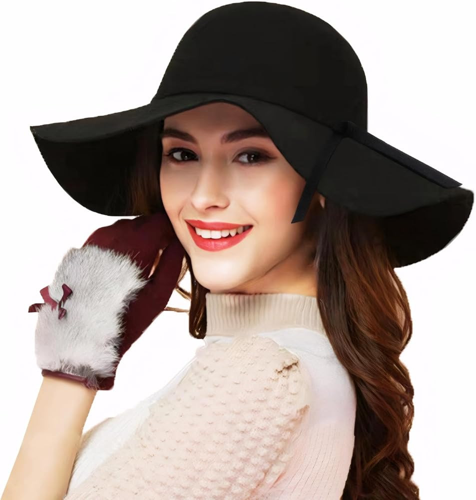 Women's 100% Wool Foldable Wide Brim Retro Fedora Floppy Felt Bowler Hat | Amazon (US)