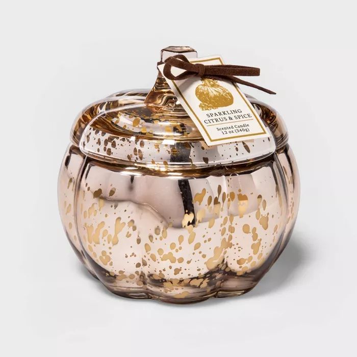 12oz Lidded Mercury Glass Pumpkin Jar 2-Wick Sparkling Citrus & Spice Candle - Threshold™ | Target