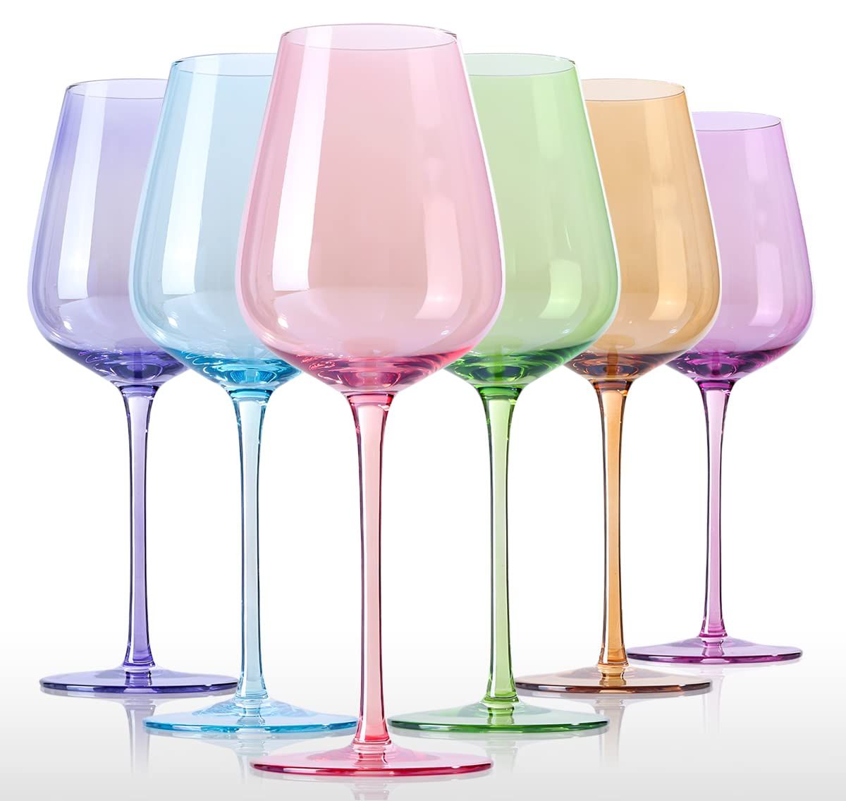 Physkoa Colored Wine Glasses Set Of 6 - Crystal Colorful Wine Glasses With Long Stem and Thin Rim,Pe | Amazon (US)